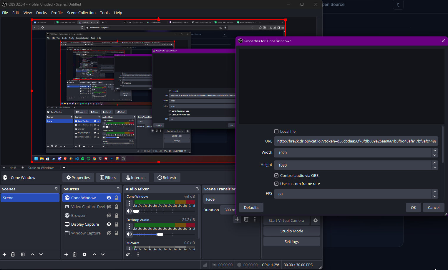 ConeFlip browser source in OBS